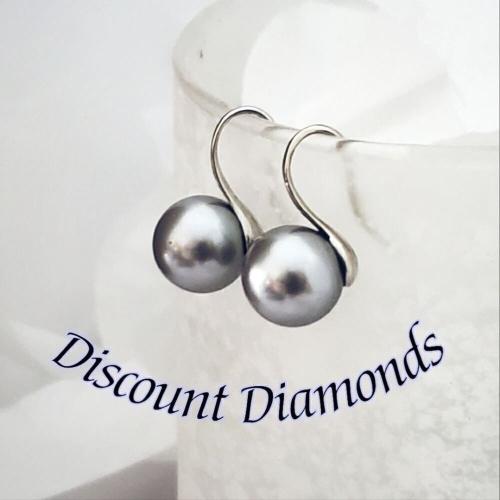 Silver South Sea Shell Pearl 8 mm Fish Hook Earrings 925 Silver
